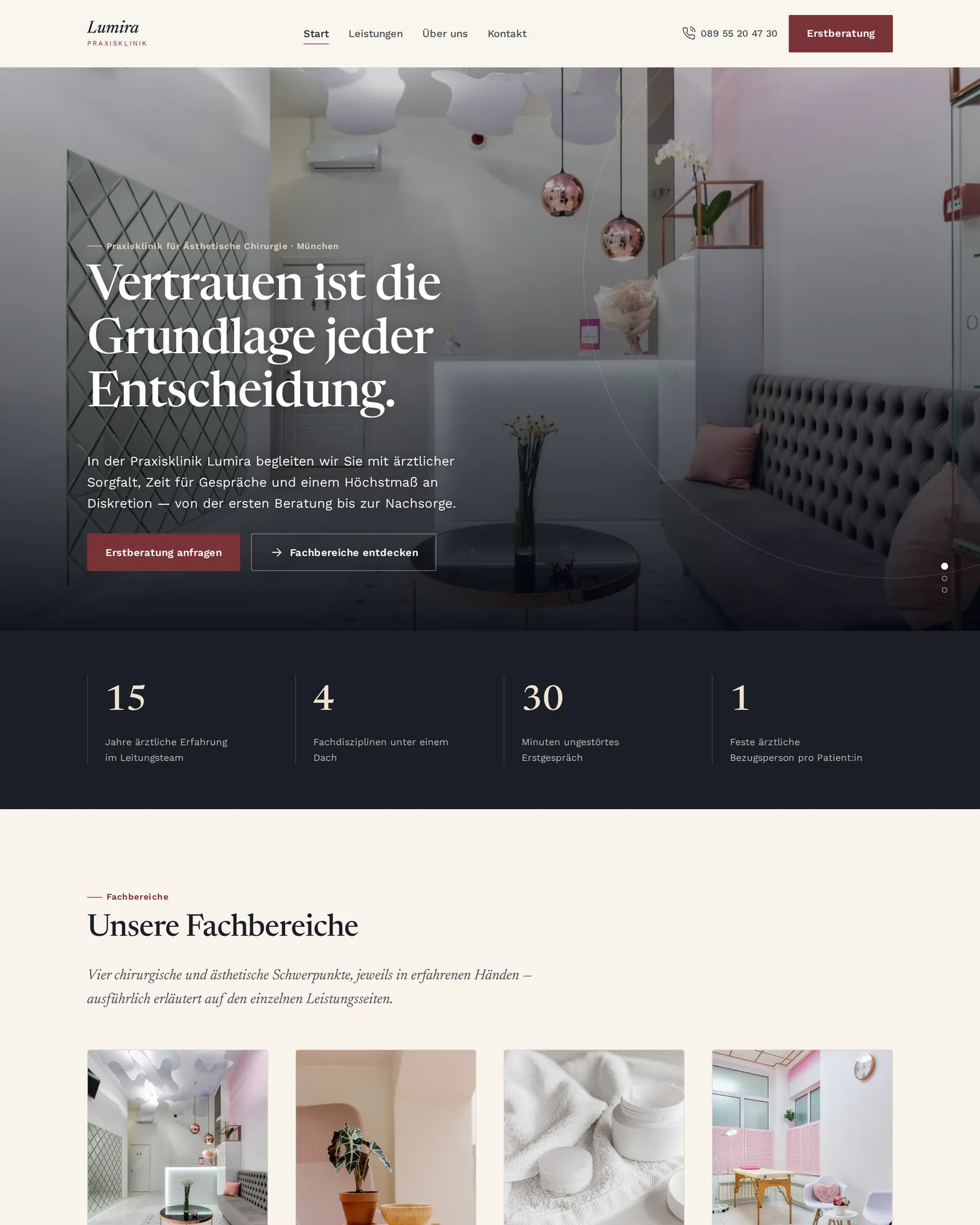 Startseite der Demo-Website Praxisklinik Lumira – Plastische & Ästhetische Chirurgie in München